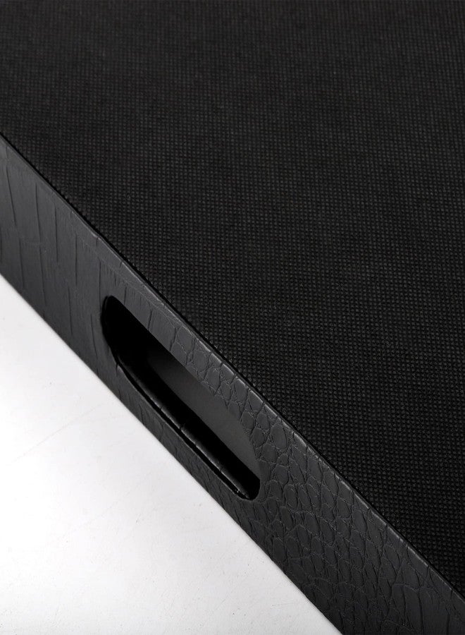 Lyellfe Black Serving Tray with Handles, Decorative Ottoman Tray in Alligator Faux Leather, 17x12 Inch Rectangular for Coffee Table, Living Room, Bed or Dressing Table - Image 4